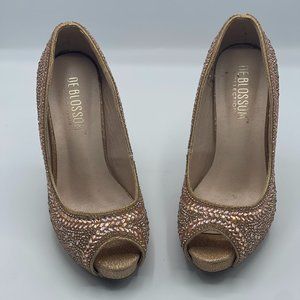 De Blossom Collection Gold Embellished Peep Toes High Heels Pumps Size 7